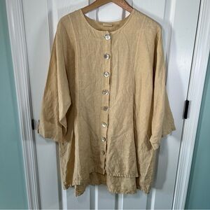 Barclay Beige Linen Button Front Tie Back Tunic Shirt Size 1 Blue Fish Lagenlook